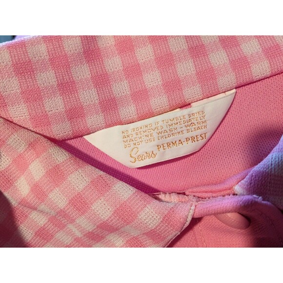 Vintage 1970’s Sears Fashions  Retro Mod Shift Dress Pink Polyester L Gingham - Picture 6 of 6